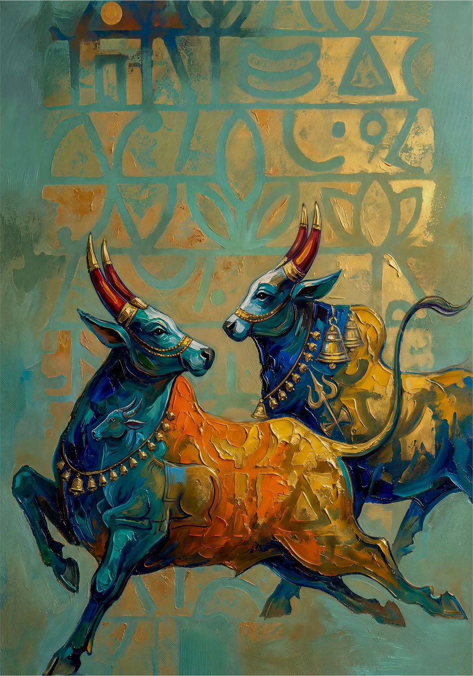 Sacred Nandi painting, spiritual style, ideal for prayer room spaces.
