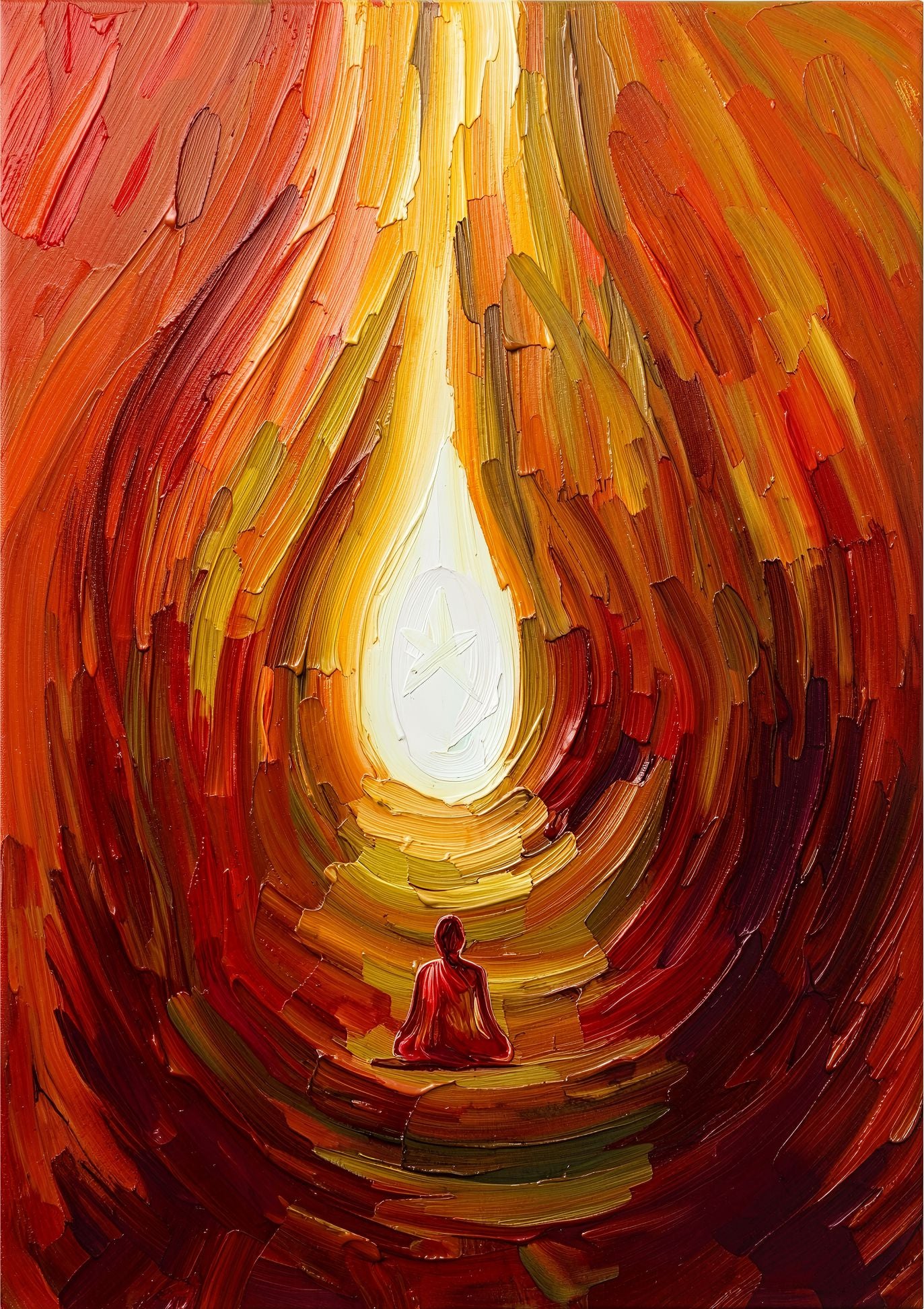Inner Fire Meditation painting, spiritual style, ideal for prayer room spaces.