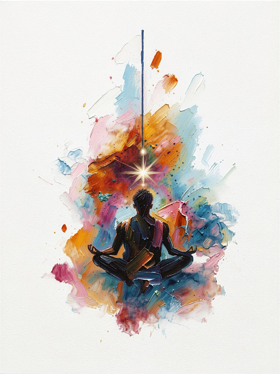 Cosmic Stillness painting, spiritual style, ideal for prayer room spaces.