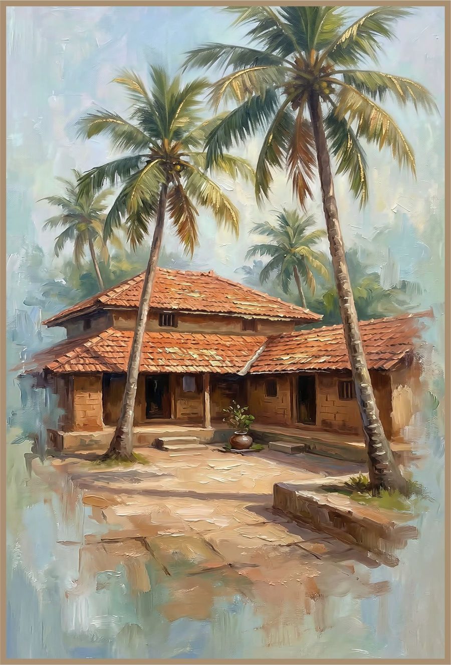 Courtyard Palms painting, landscape style, ideal for dining spaces.