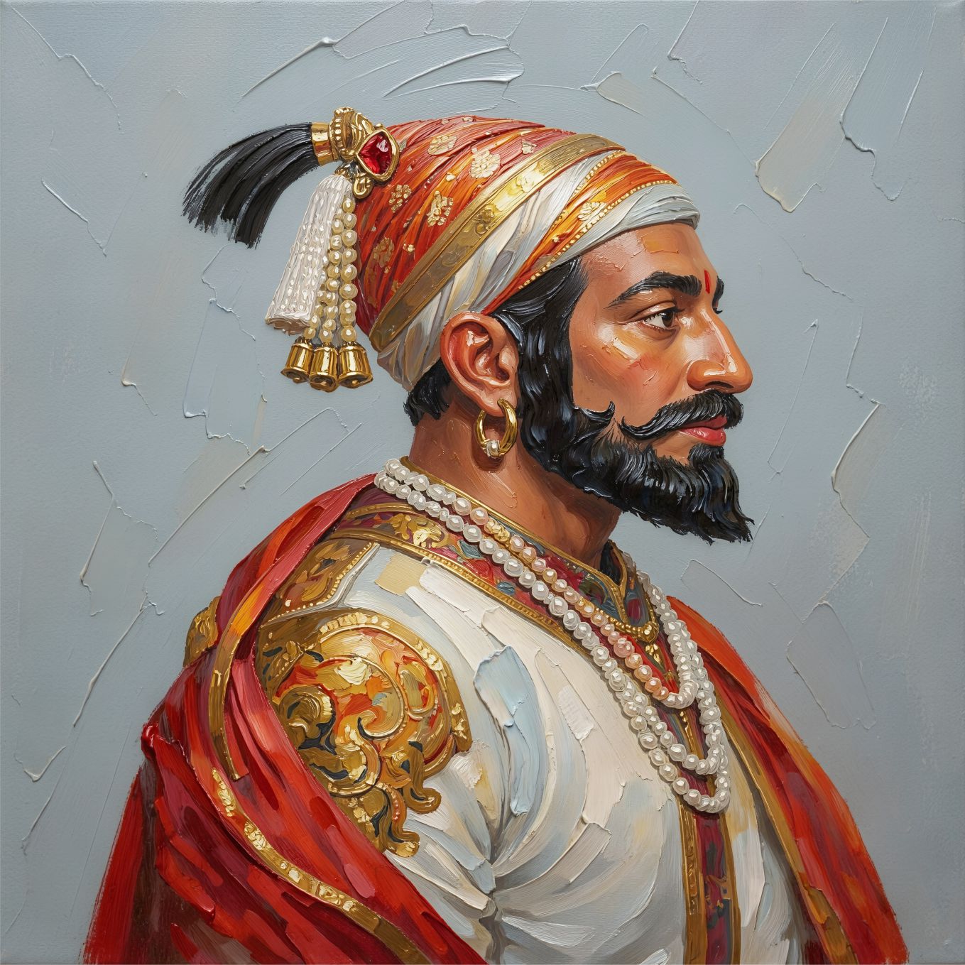 Chhatrapati Portrait painting, modern indian style, ideal for cabin spaces.