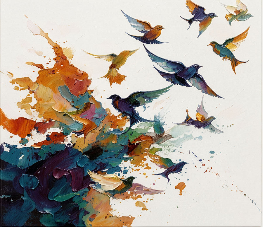 Flight in Color painting, nature style, ideal for bedroom spaces.