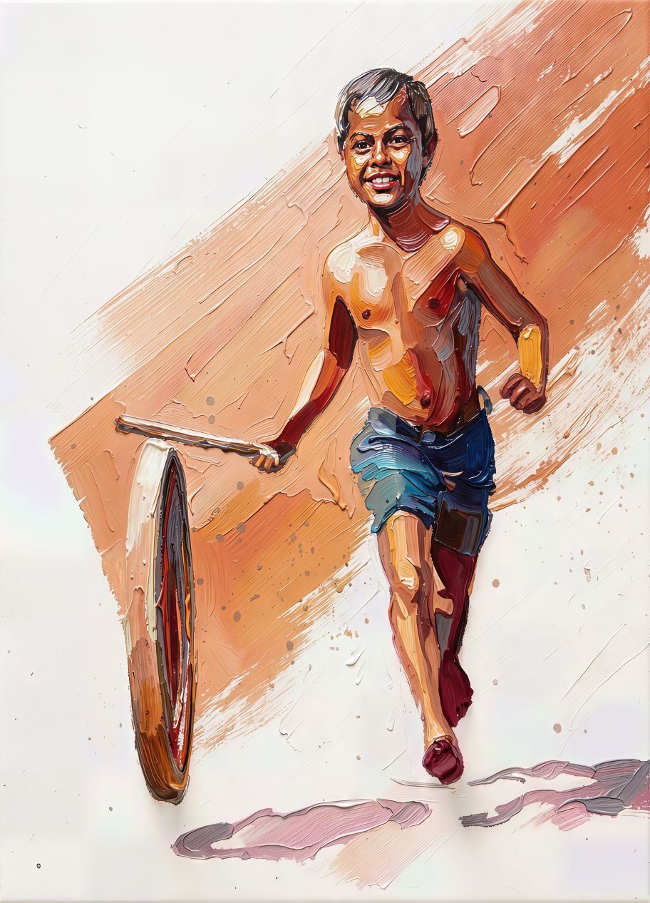 Running Joy painting, figurative style, ideal for kids room spaces.