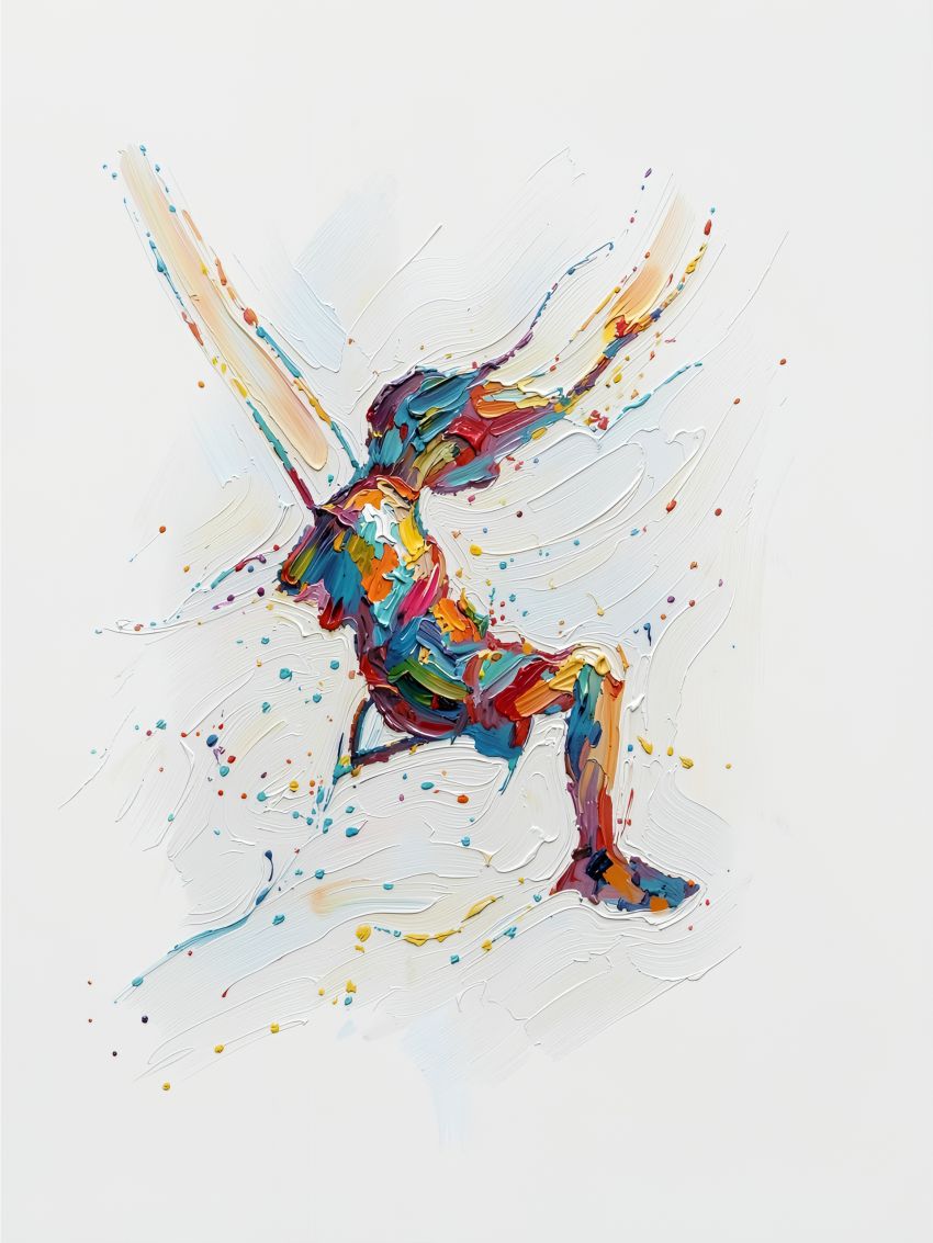 Leap in Color painting, figurative style, ideal for living room spaces.
