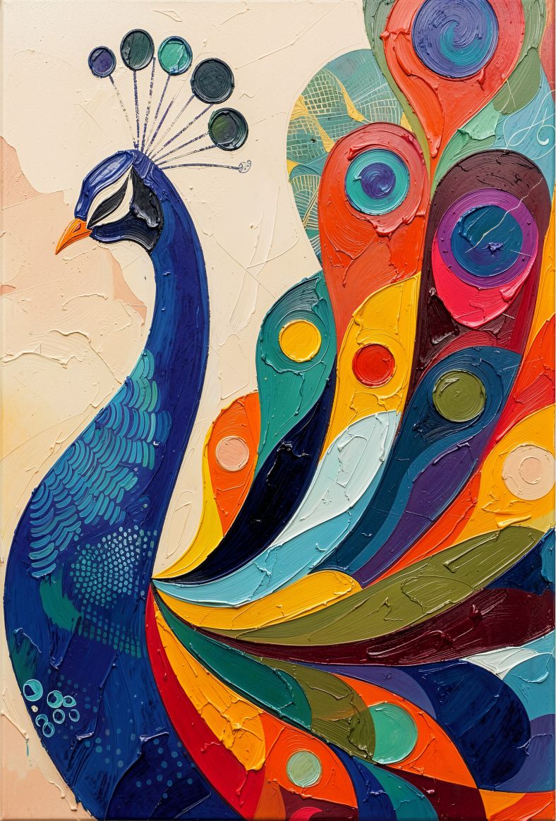 Peacock Parade painting, wildlife style, ideal for living room spaces.