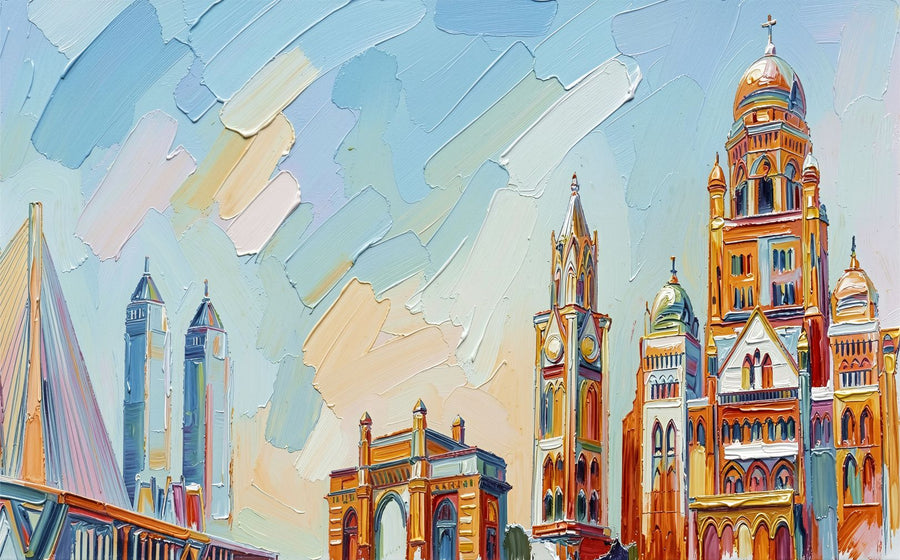 Minaret Skyline painting, cityscape style, ideal for hallway spaces.