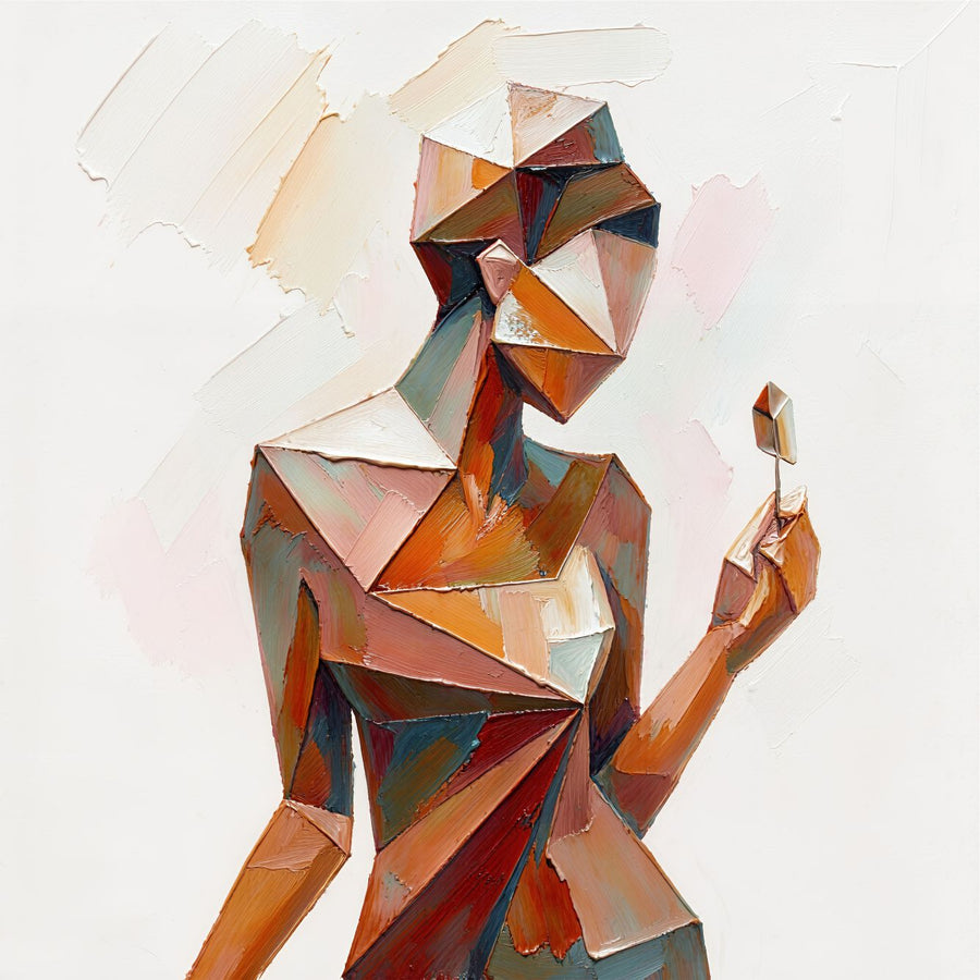 Cubist Contemplation painting, contemporary style, ideal for bedroom spaces.