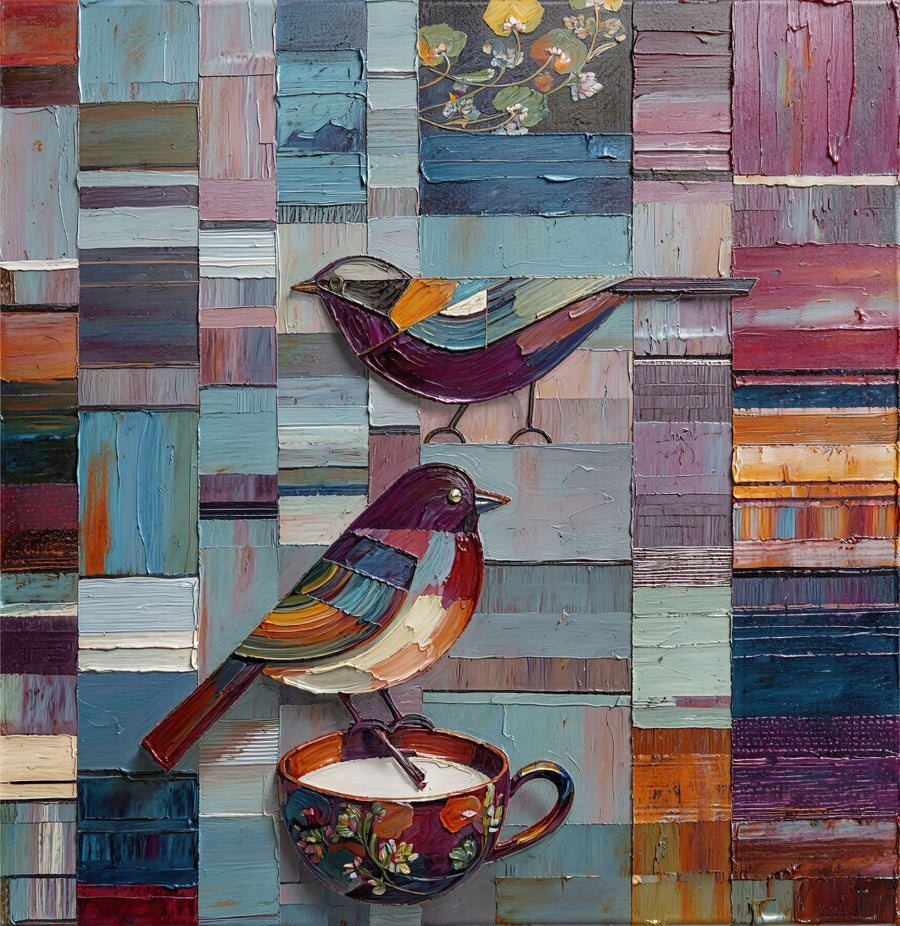 Birdsong and Brew painting, nature style, ideal for dining spaces.