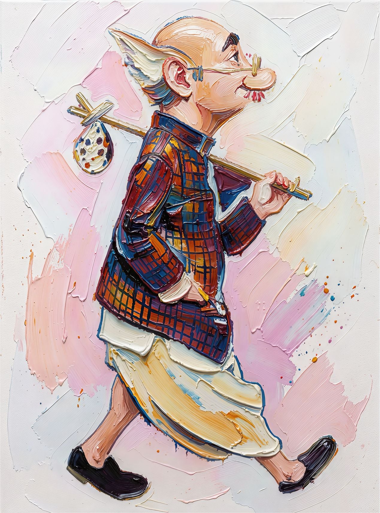 Wanderer with Bundle painting, figurative style, ideal for kids room spaces.