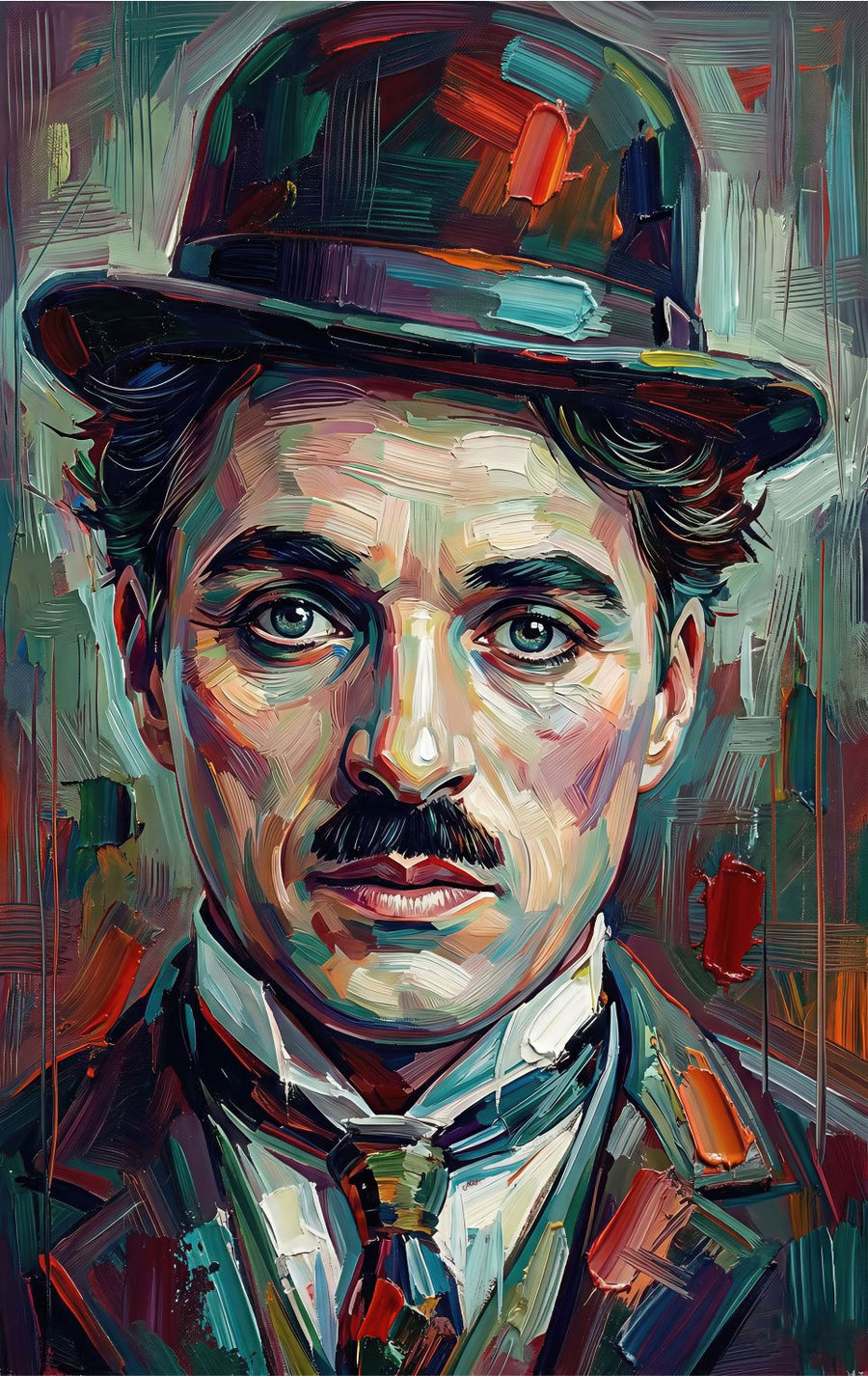 Silent Comedian painting, figurative style, ideal for cabin spaces.
