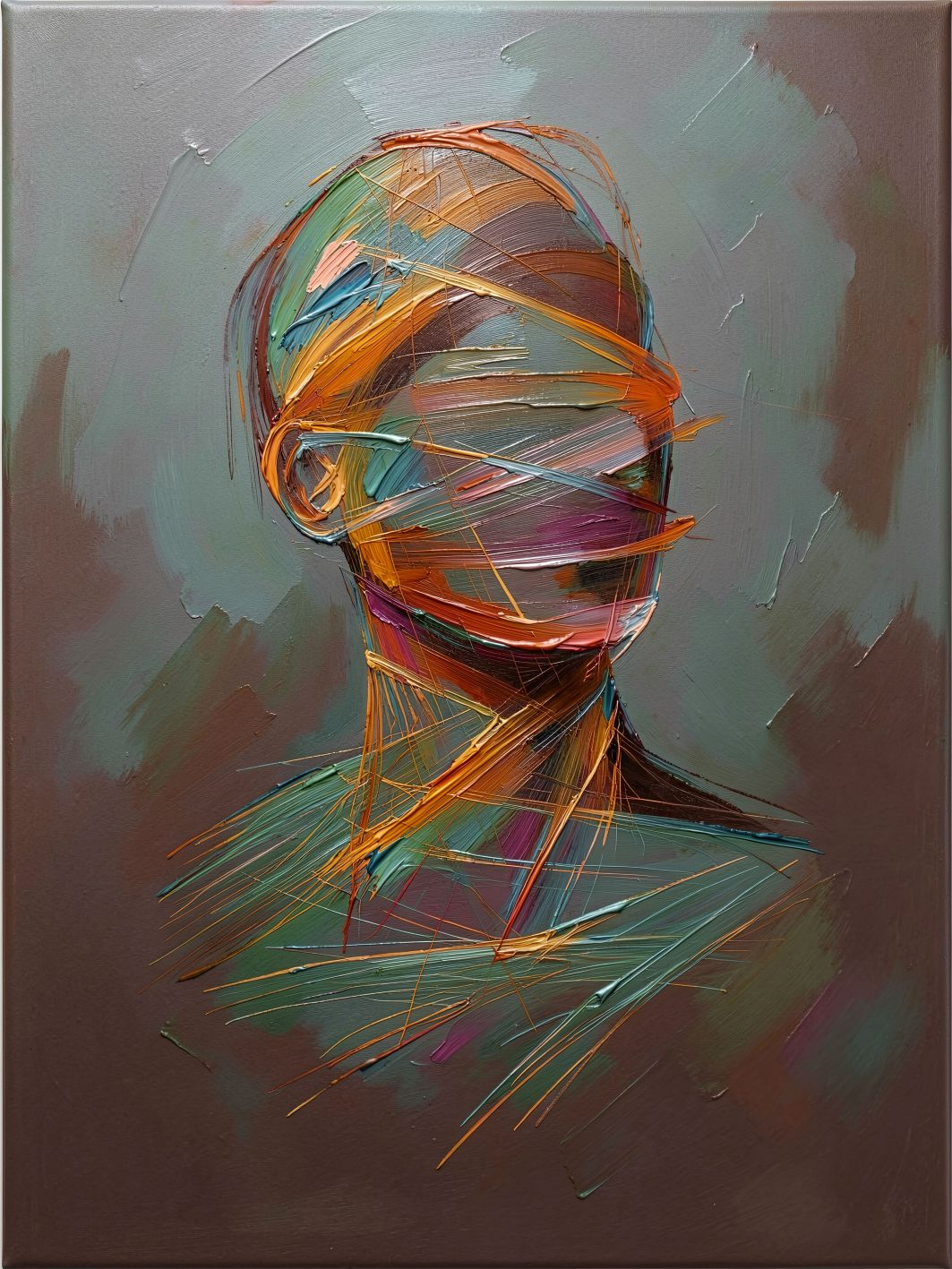 Veiled Identity painting, contemporary style, ideal for bedroom spaces.