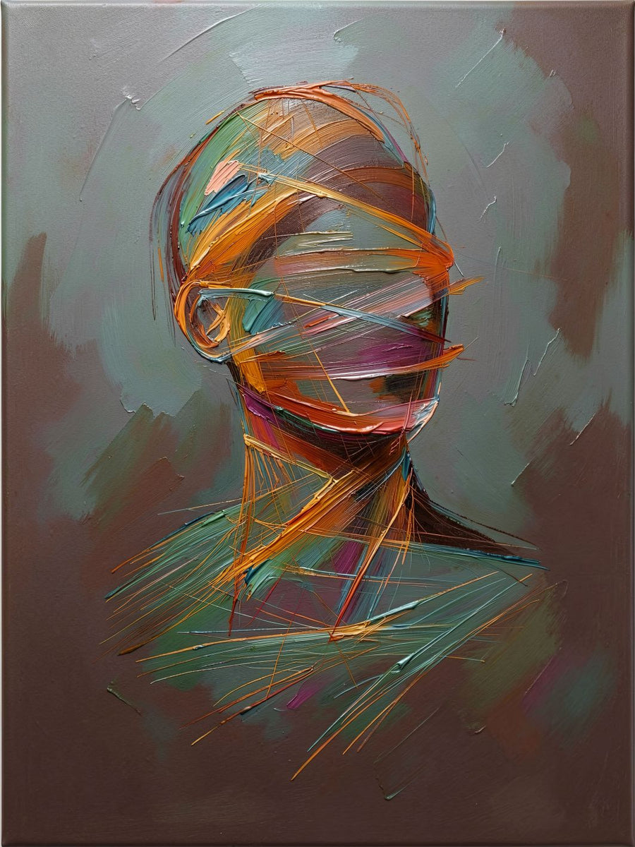 Veiled Identity painting, contemporary style, ideal for bedroom spaces.