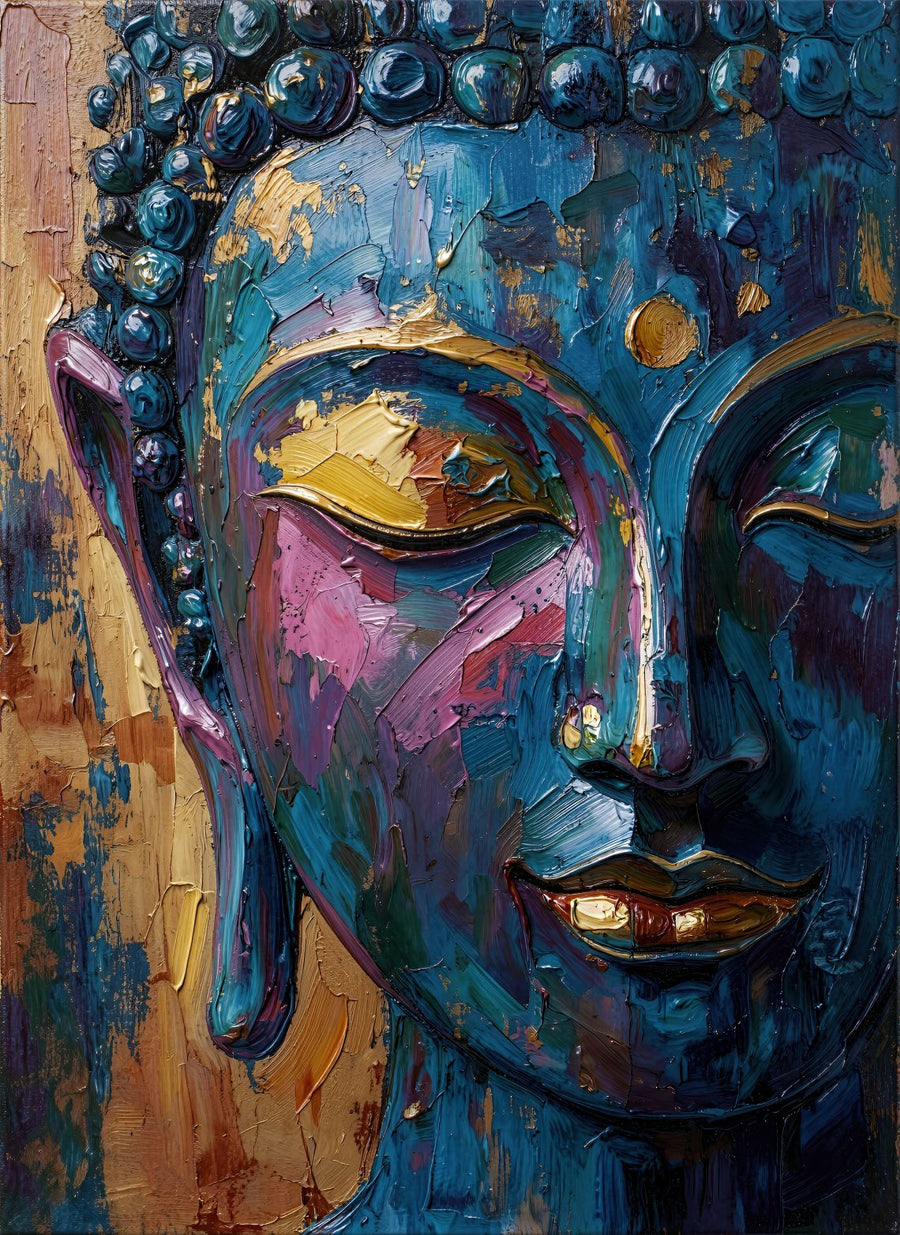 Meditative Gold painting, buddha style, ideal for prayer room spaces.