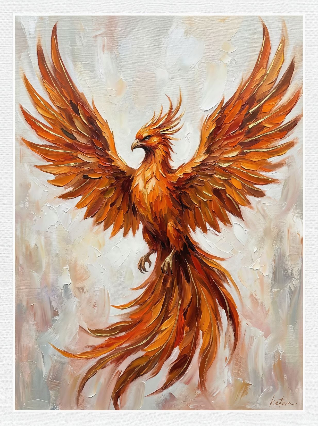 Phoenix Reborn painting, wildlife style, ideal for living room spaces.