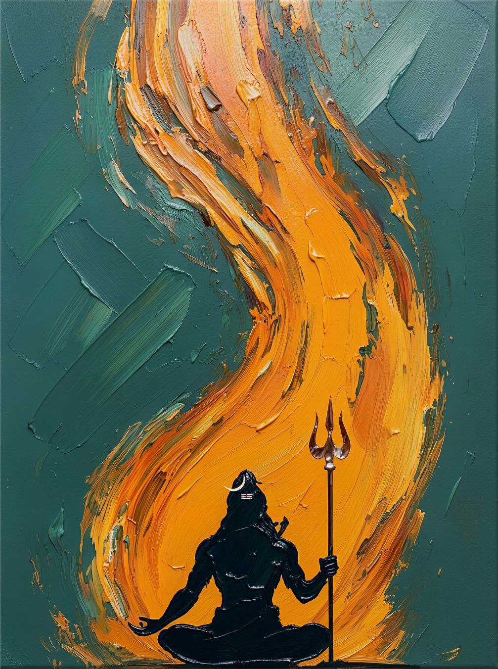 Flame of Shiva painting, spiritual style, ideal for prayer room spaces.