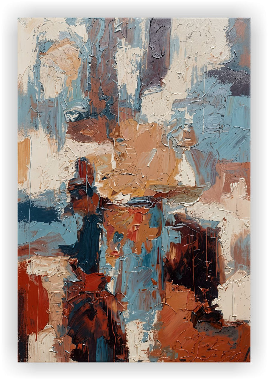 Weathered Blocks painting, abstract style, ideal for living room spaces.