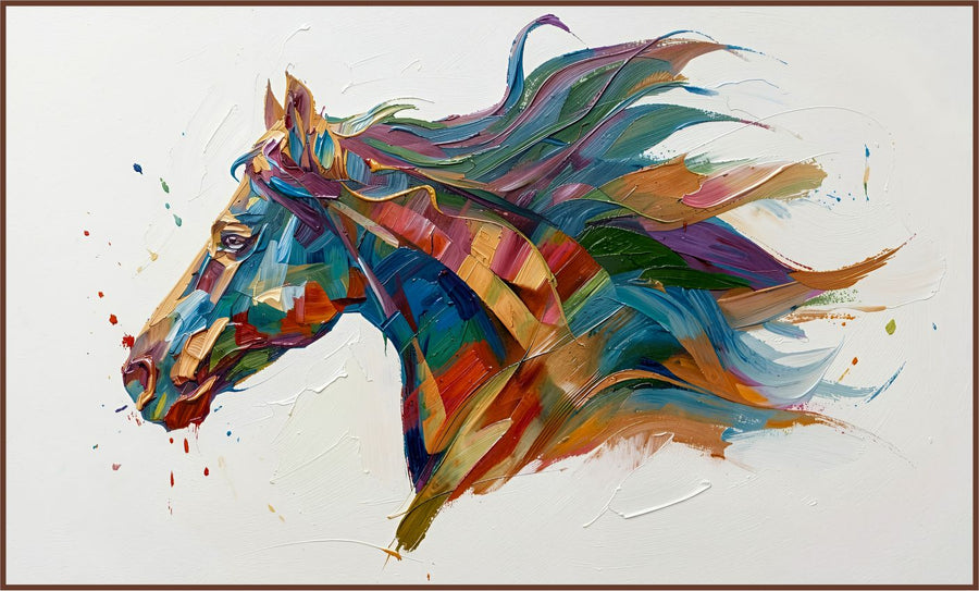 Prismatic Stallion painting, wildlife style, ideal for living room spaces.