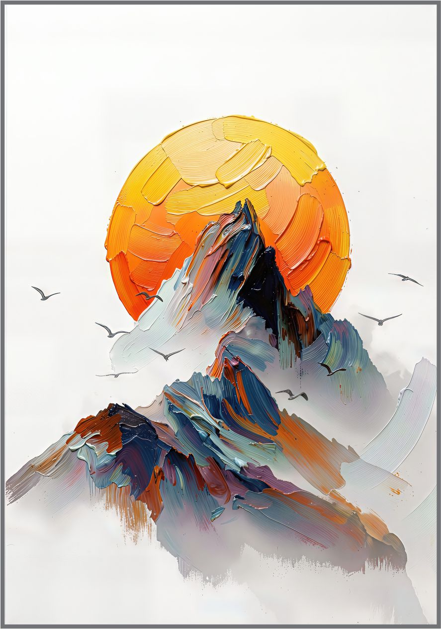 Summit Sun painting, landscape style, ideal for living room spaces.