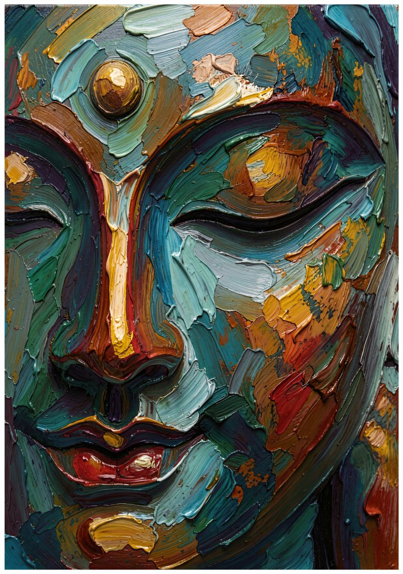 Patina Buddha painting, buddha style, ideal for prayer room spaces.