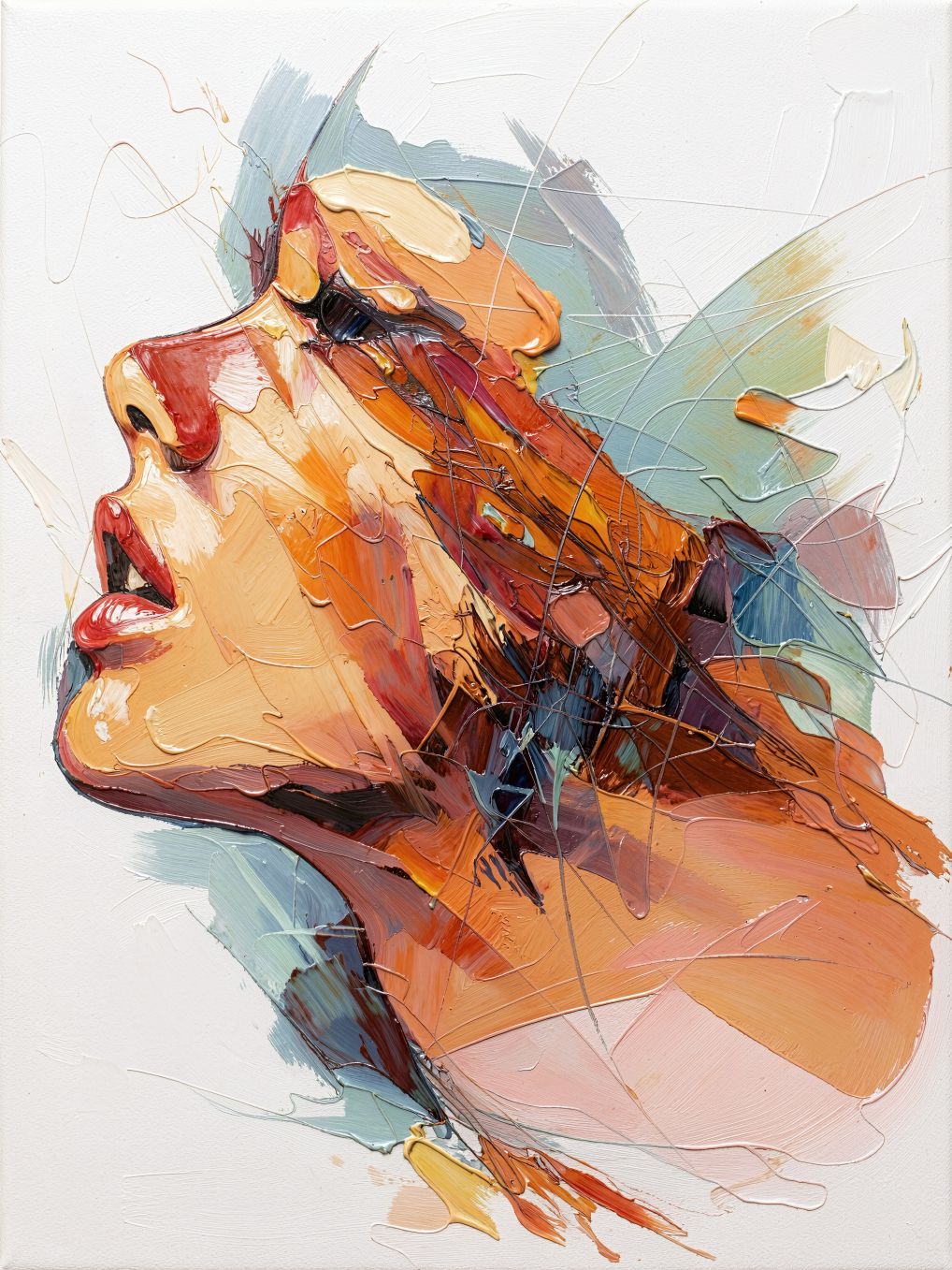 Amber Gaze painting, figurative style, ideal for bedroom spaces.