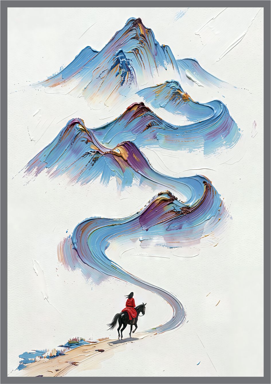 Trail to the Peaks painting, landscape style, ideal for living room spaces.