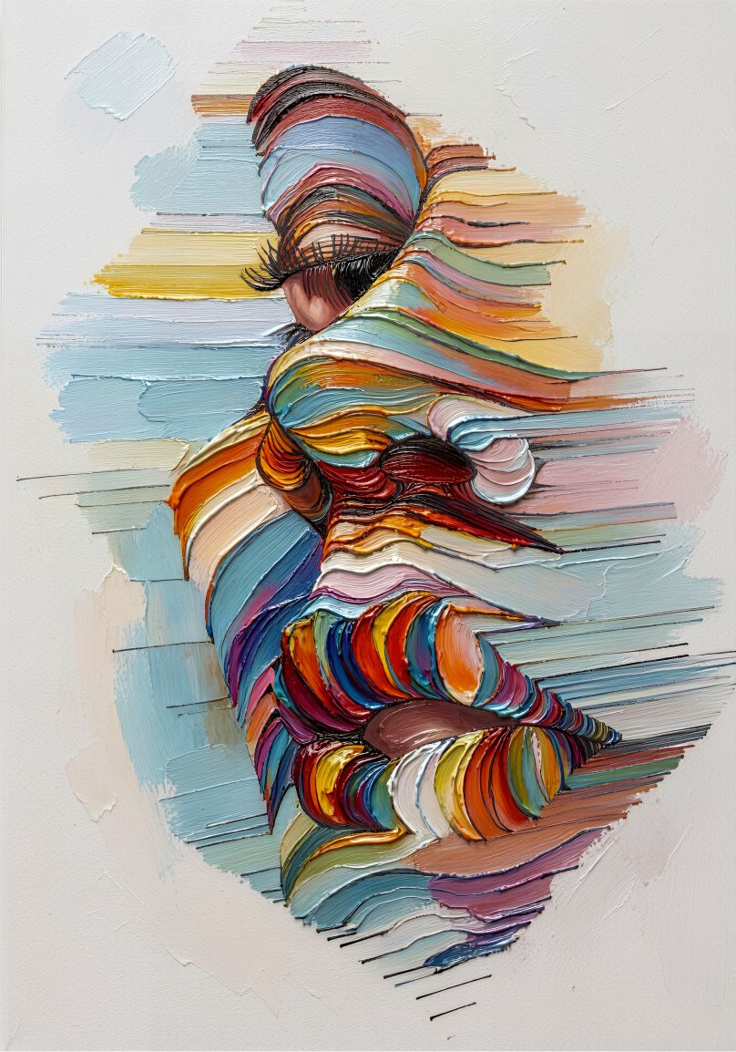 Striped Silence painting, contemporary style, ideal for bedroom spaces.