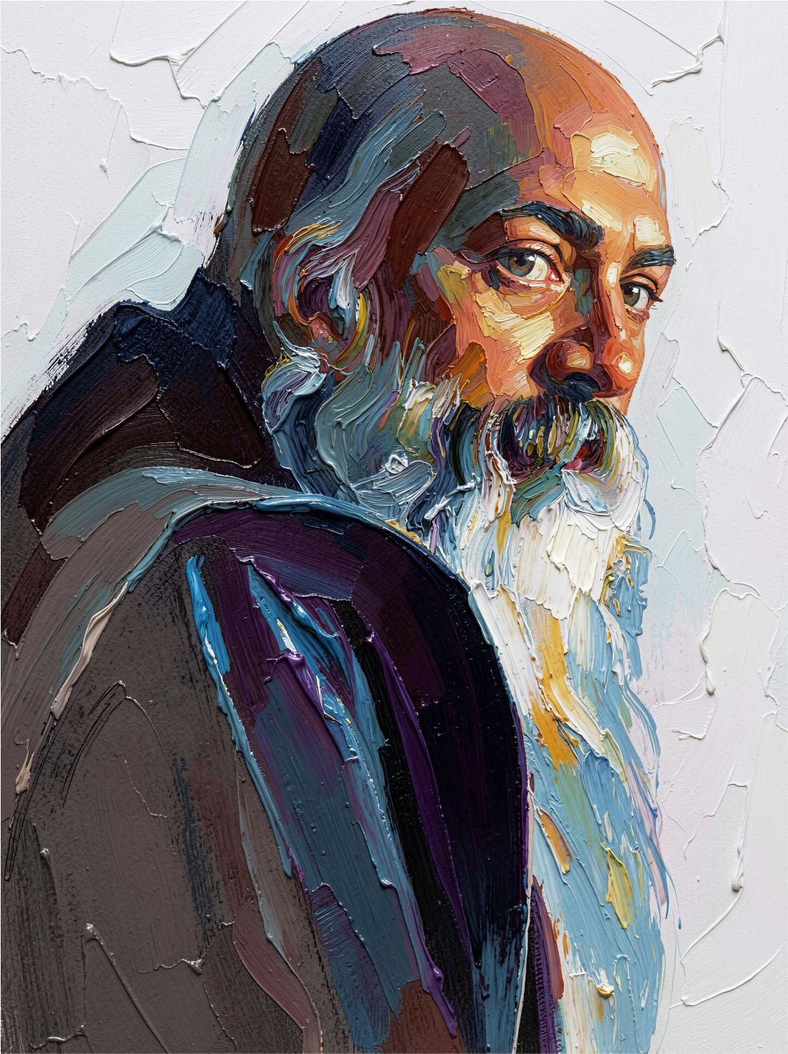 Seer in Indigo painting, figurative style, ideal for cabin spaces.