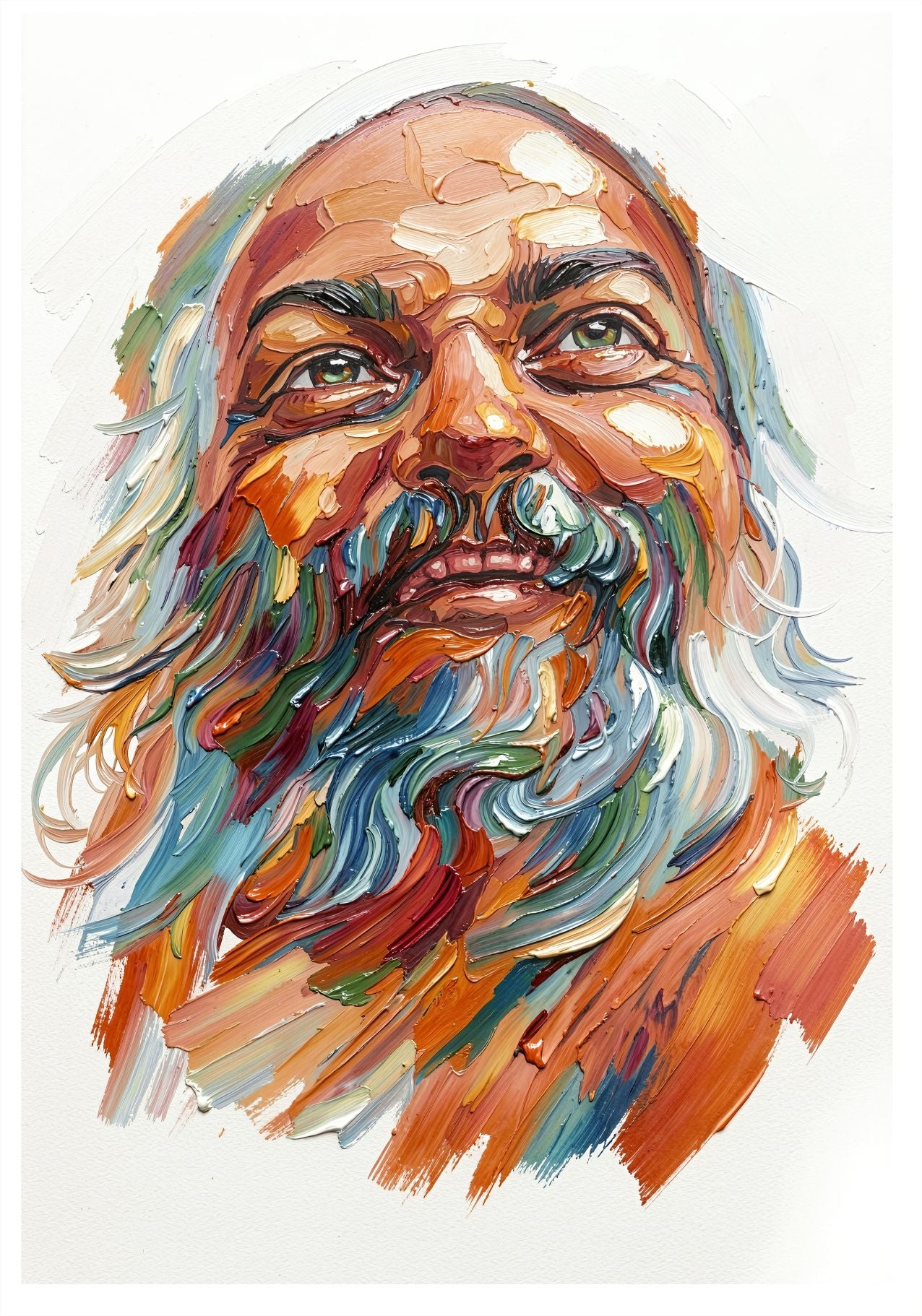 Laughing Guru painting, figurative style, ideal for living room spaces.
