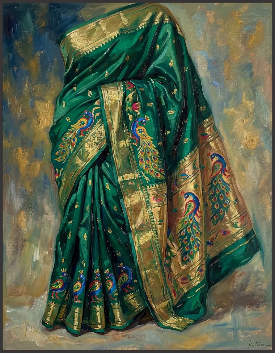 Emerald Weave painting, modern indian style, ideal for bedroom spaces.