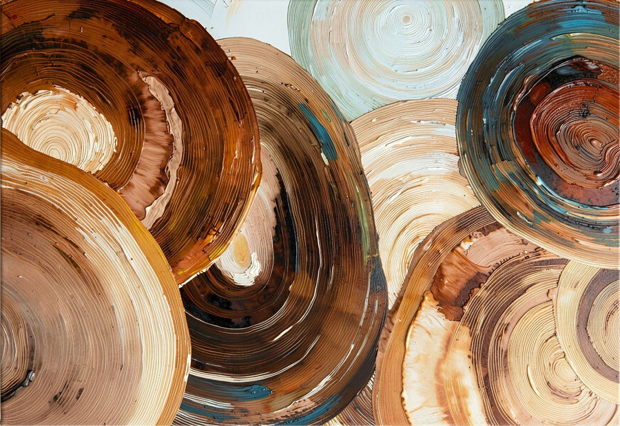 Orbit in Earth Tones painting, contemporary style, ideal for living room spaces.