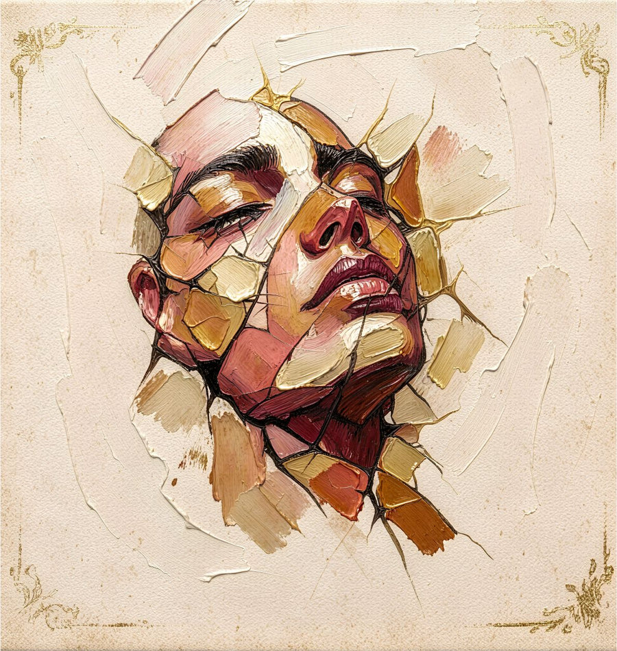 Mosaic Portrait painting, figurative style, ideal for bedroom spaces.